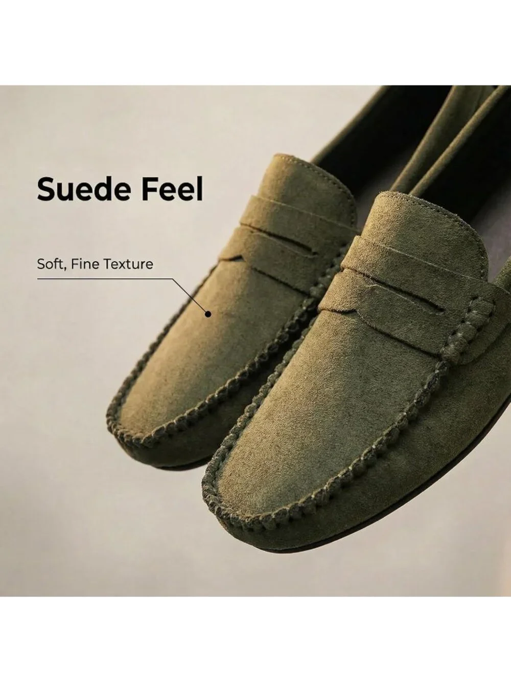 Men's Green Suede Penny Loafers Slip-On Driving Moccasins Casual Flat Shoes